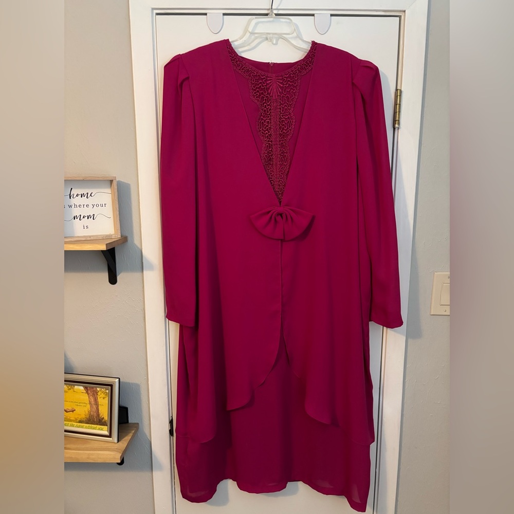 Chez Tandy Fuchsia Lace-Detail Dress